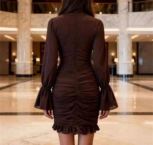 “Aurelle” Pleated Ruffle Dress